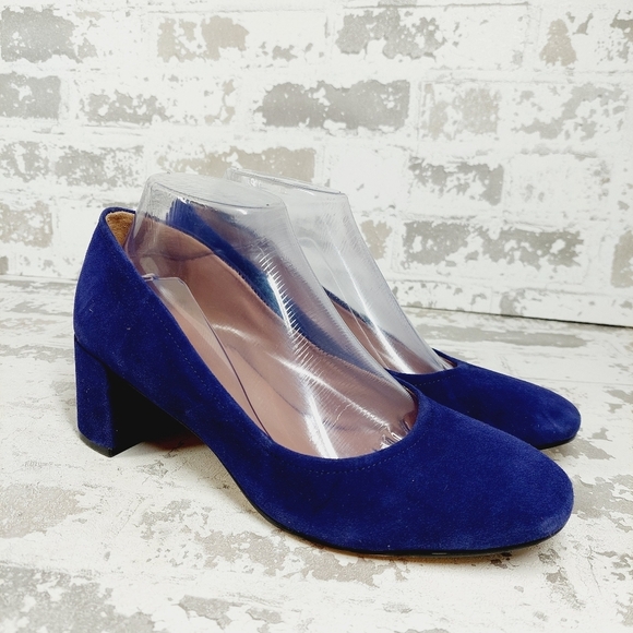 New 27 Edit Naturalizer Rebecca Blue Suede Block Heel Pumps V226 - Picture 5 of 11